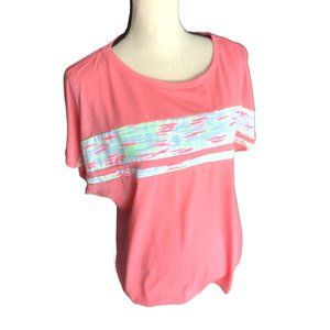 Puma Short Sleeve Lifestyle Top *Mesh See Thru Stripe* XL Pink *Poly Cotton*EUC